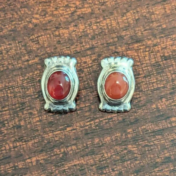 Vintage Carnelian Stone 925 Sterling Silver Mexican Earring Boho Artisan - Picture 3 of 5